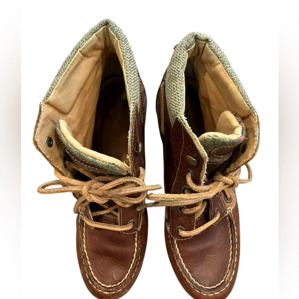 Sperry Brown Sperry Bailey duck wedge boots in Brown Leather & Plaid size‎ 8